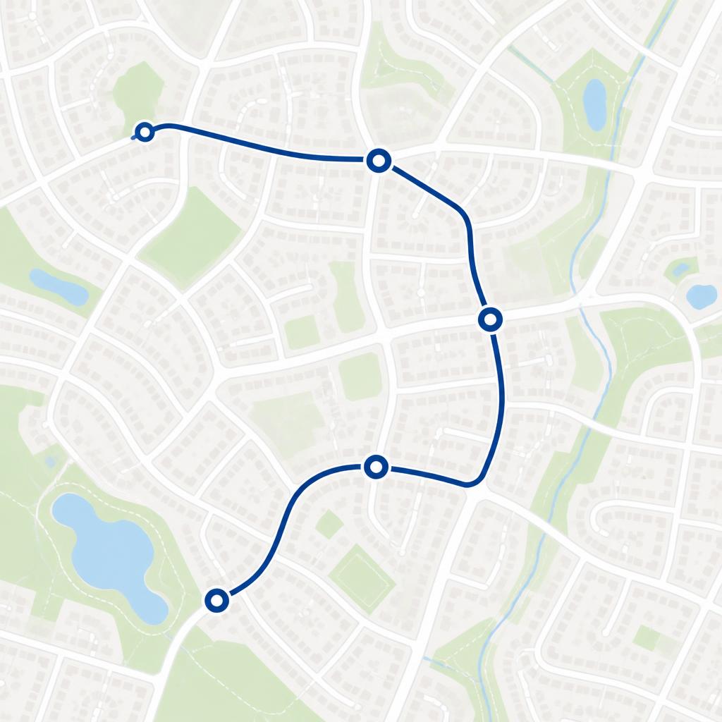 Simplified map showing an optimized route connecting multiple stops